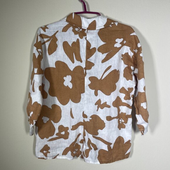 Magaschoni Women's 3/4 Sleeve Brown White 100% Linen Button-Up Shirt Medium! - Picture 5 of 5